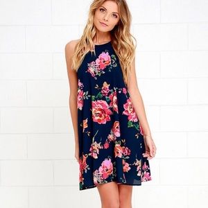 Everly High Neck Navy Floral Dress